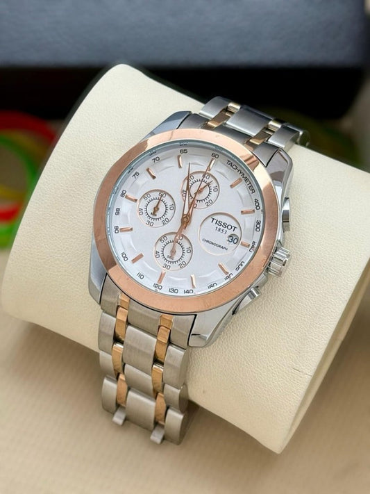 Tissot,1853 silver dial with rosegold bezel two tone strap