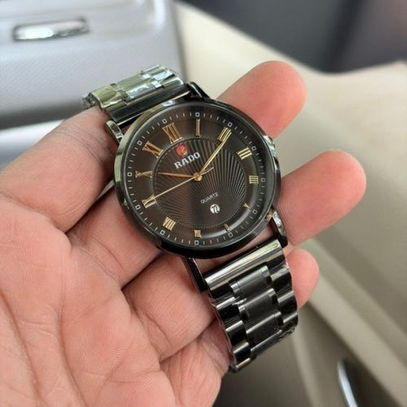 Rado,centrix style black dial roman index quartz watch