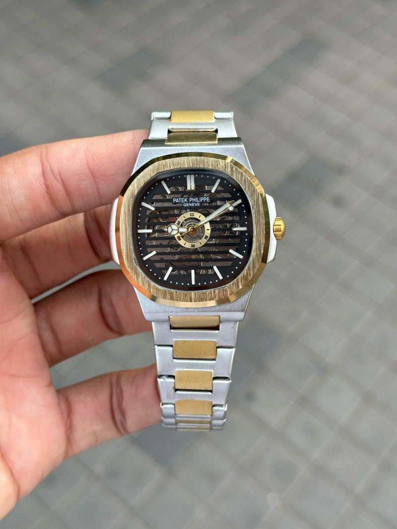 Patek Phillip e Nautilus Automatic Skeleton Gold Two Tone Black