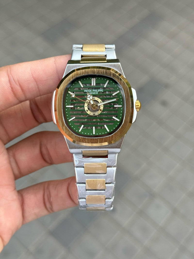 Patek Phillip e Nautilus Automatic Skeleton Gold Two Tone Green