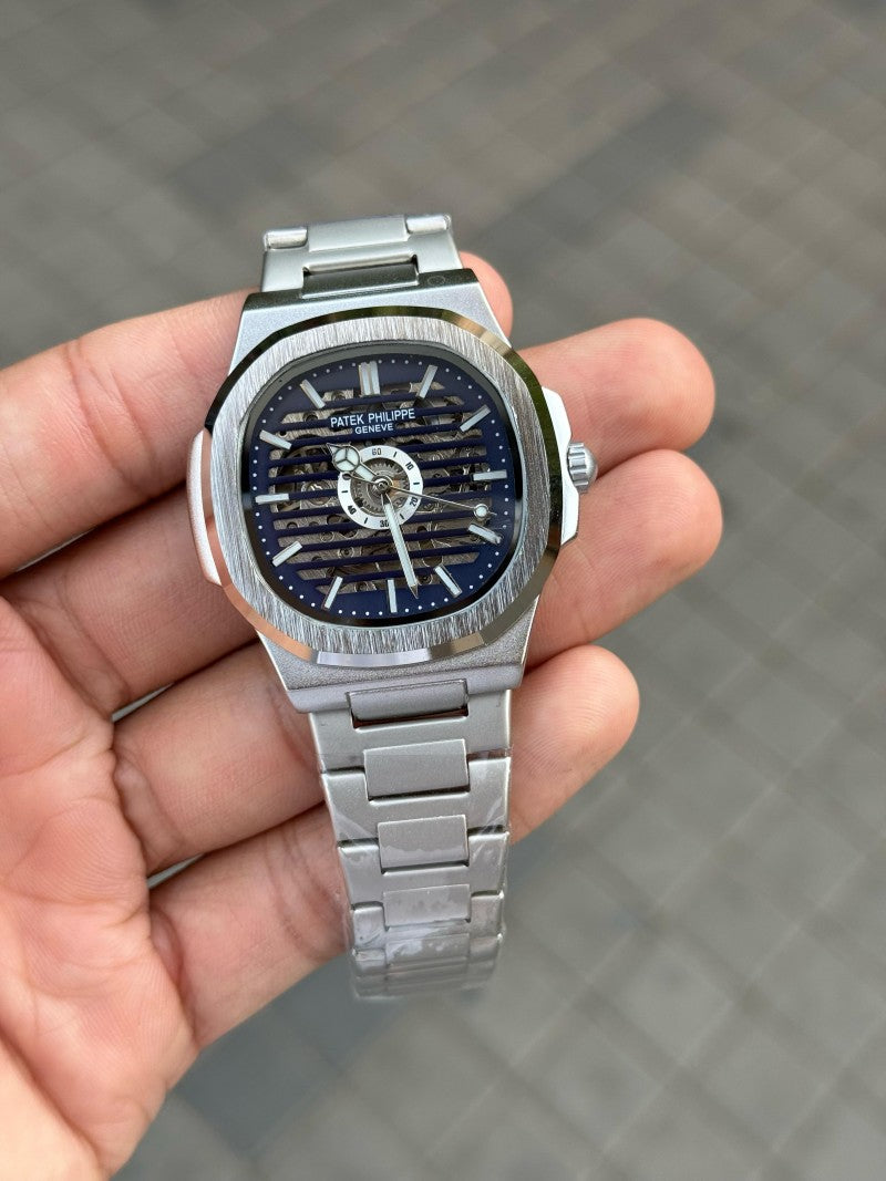 Patek Phillip e Nautilus Automatic Skeleton Silver Blue
