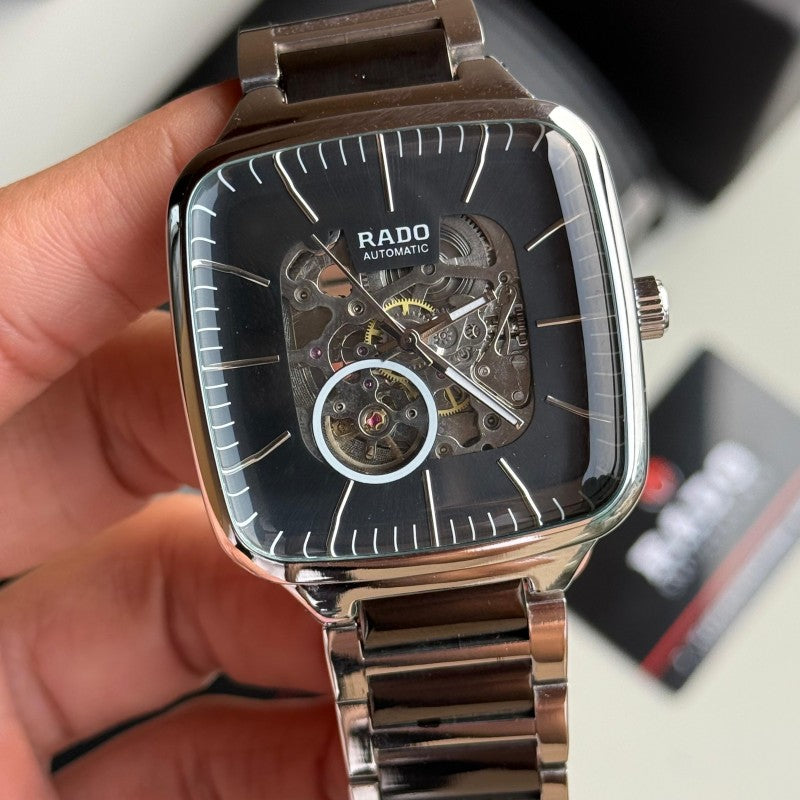 Rad o True Square Skeleton Automatic Silver Black
