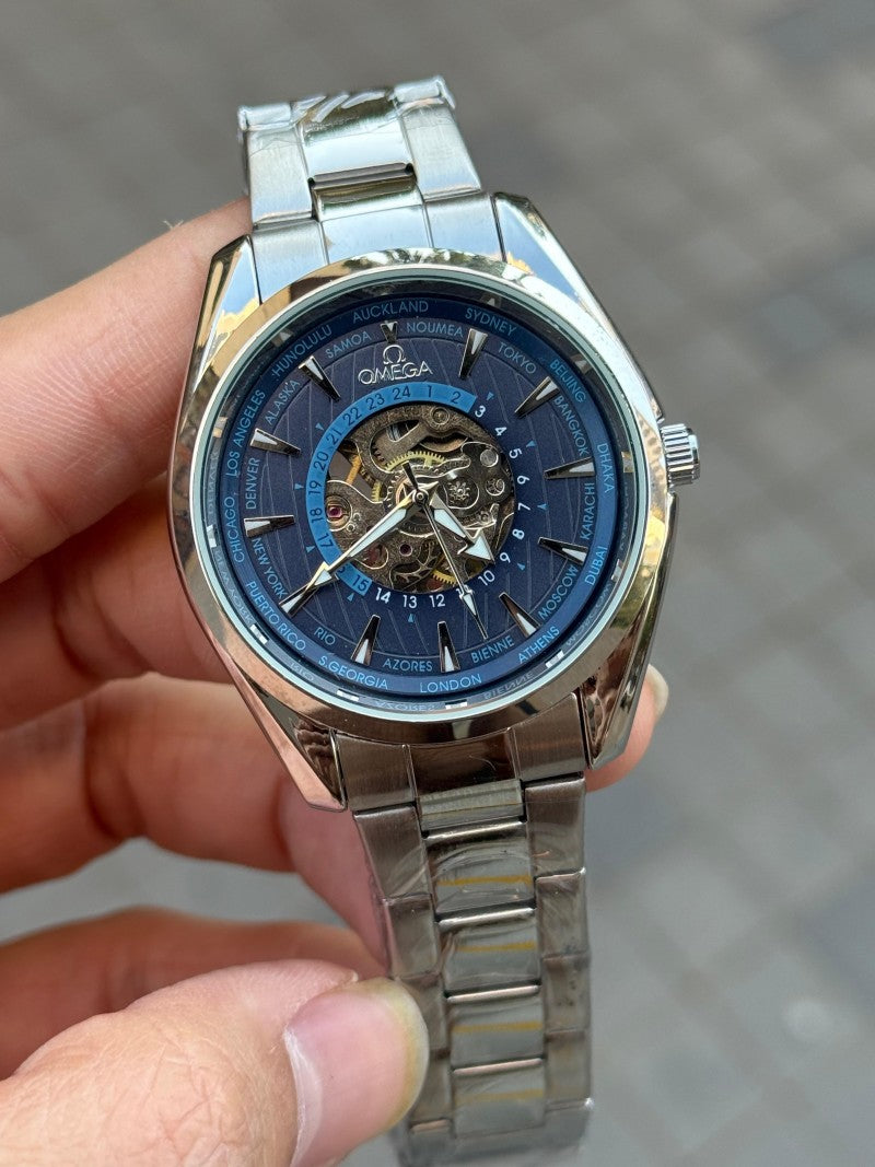 Omeg a Sea Master Aqua Terra World Timer Automatic Silver Blue Stainless Steel