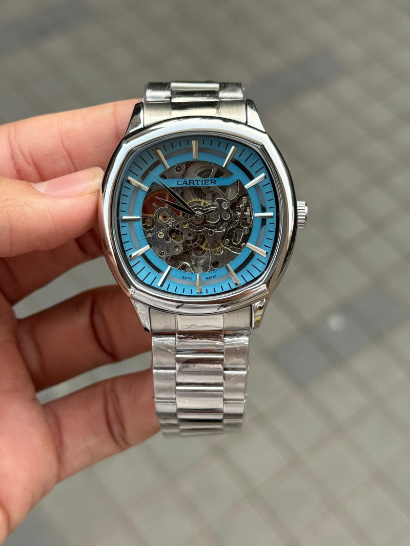 Cartie r Square Skeleton Automatic Silver Tiffany