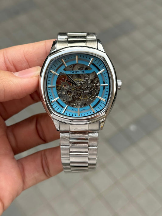Cartie r Square Skeleton Automatic Silver Tiffany