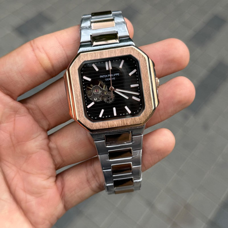 Patek Phillep e Nautilus Automatic Square Half Open Two Tone Black Dial