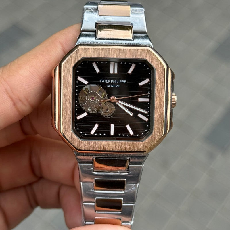 Patek Phillep e Nautilus Automatic Square Half Open Two Tone Black Dial