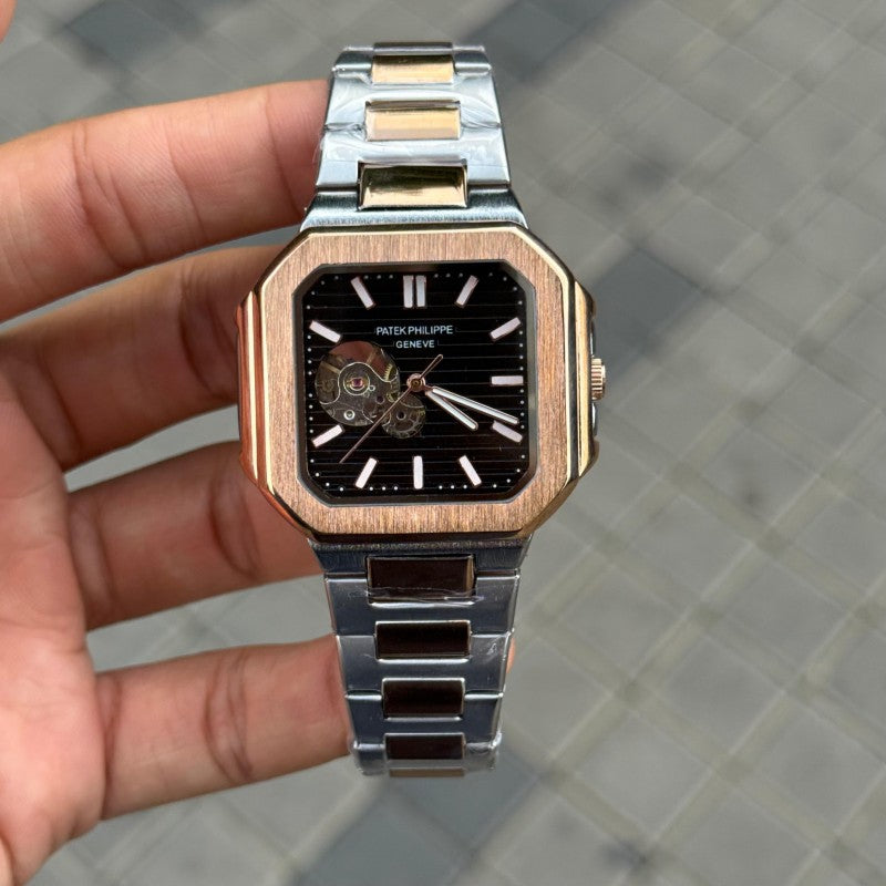 Patek Phillep e Nautilus Automatic Square Half Open Two Tone Black Dial
