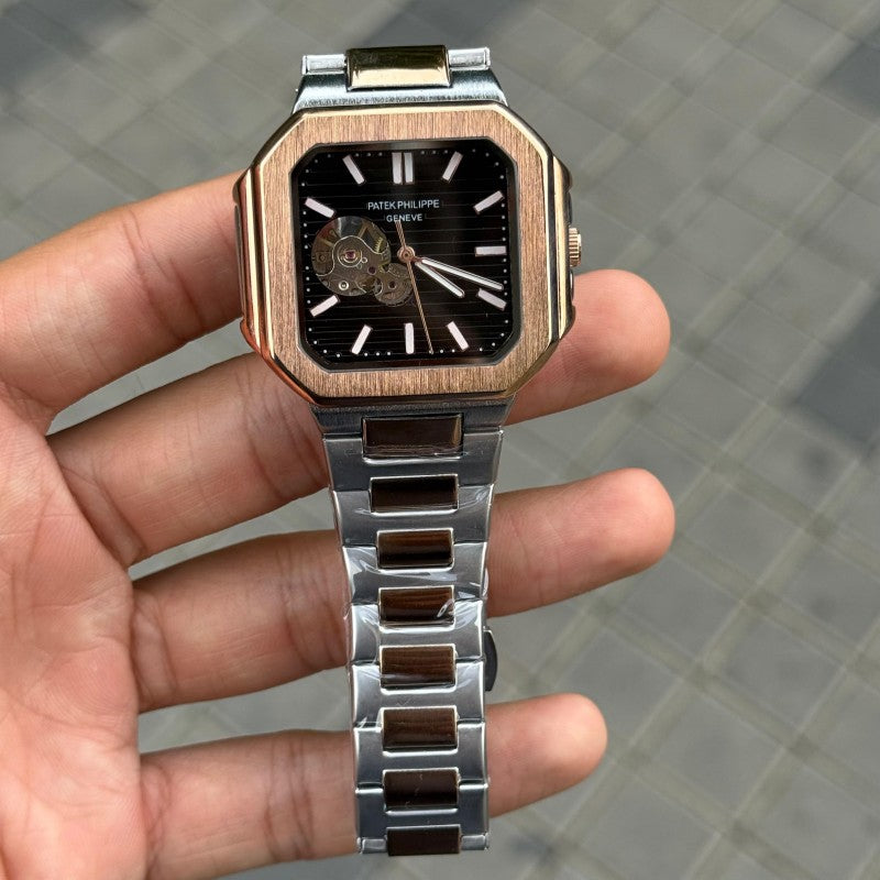 Patek Phillep e Nautilus Automatic Square Half Open Two Tone Black Dial