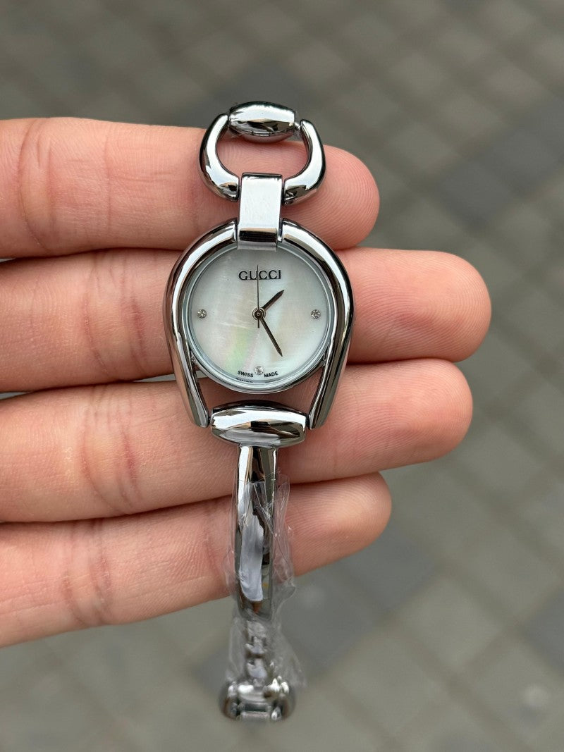 Gucc i Horsebit Women s Silver White