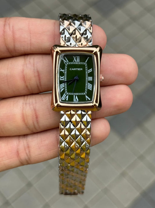 Cartie r Square Women s Two Tone Green Dial