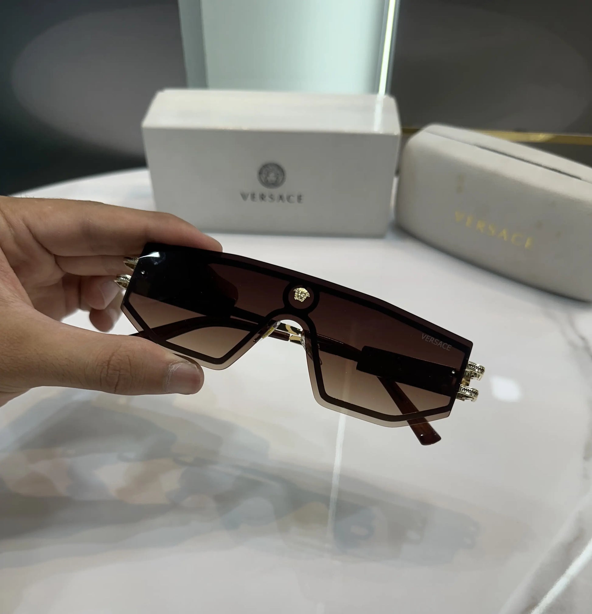 Versac e Gold Brown Metal Premium Shades 9995