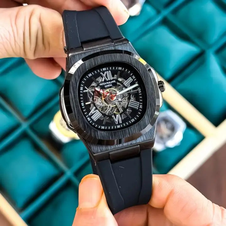 Patek Phillip e Nautilus Skeleton Silicone Full Black