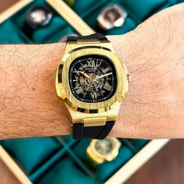 Patek Phillip e Nautilus Skeleton Silicone Gold Black