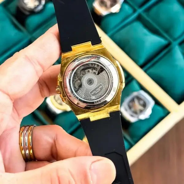 Patek Phillip e Nautilus Skeleton Silicone Gold Black