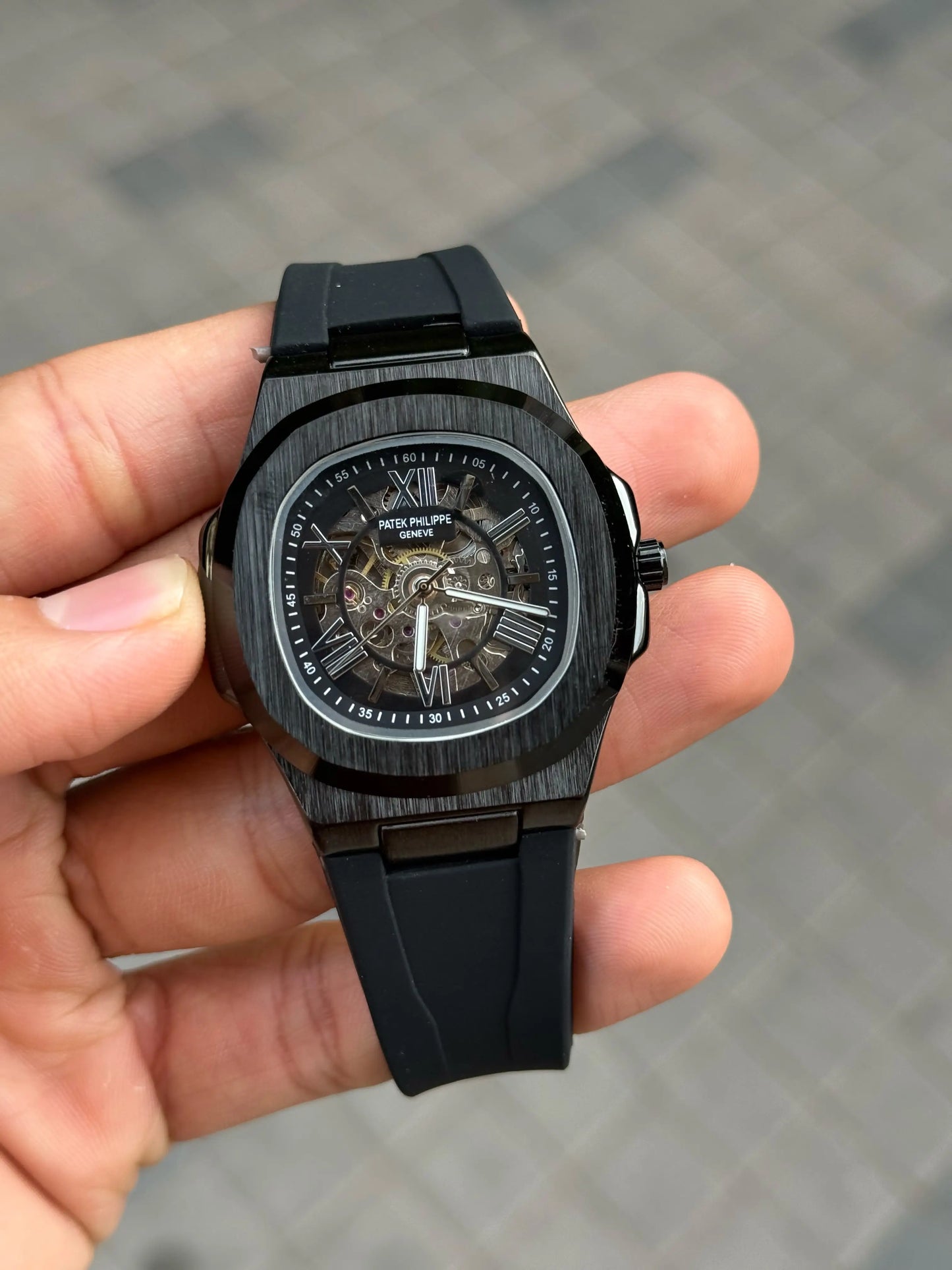 Patek Phillip e Nautilus Skeleton Silicone Full Black