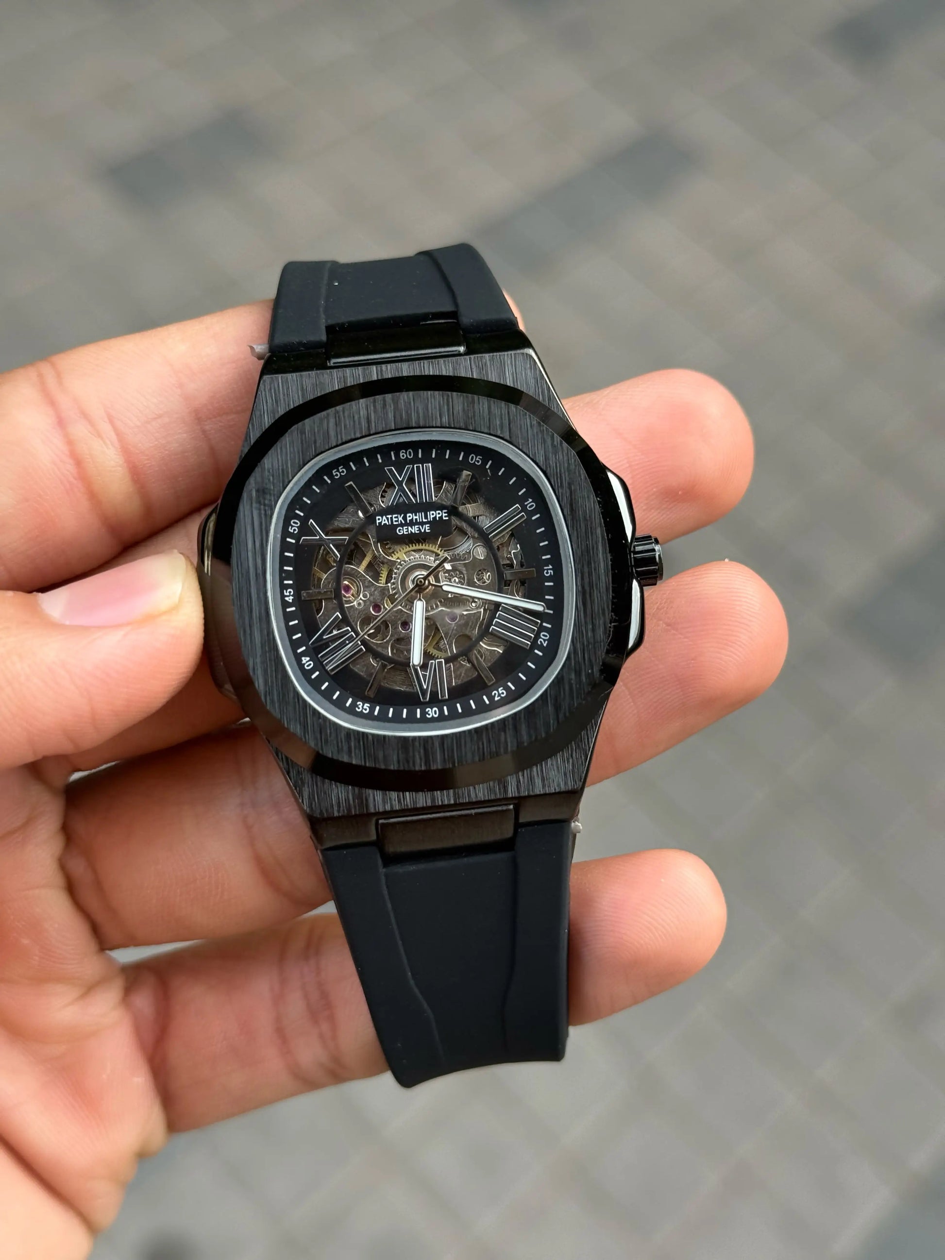 Patek Phillip e Nautilus Skeleton Silicone Full Black