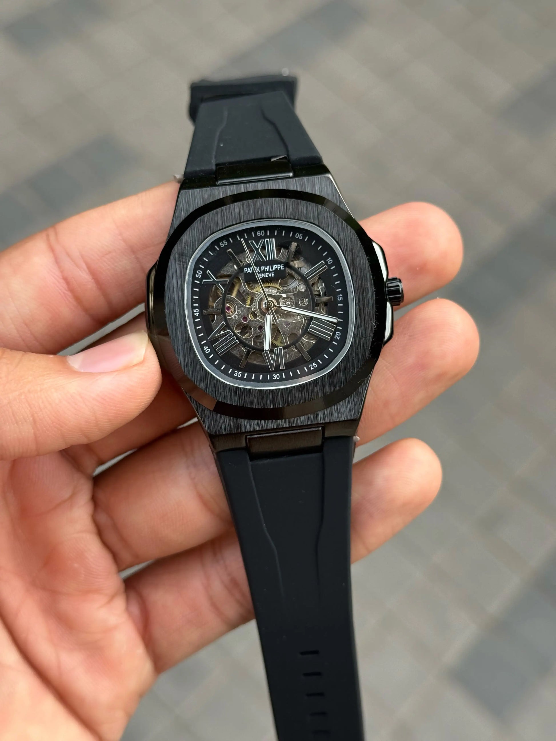 Patek Phillip e Nautilus Skeleton Silicone Full Black