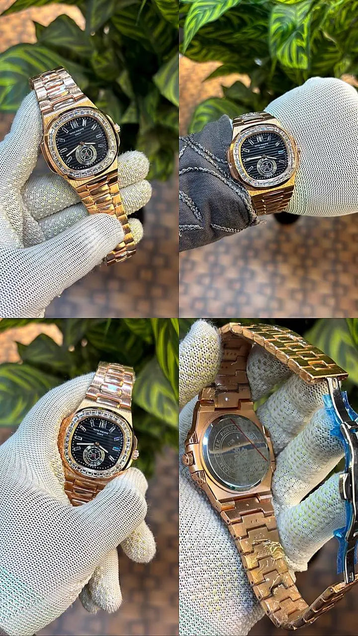 Patek Philippe Nautilus baguette diamond-set bezel.