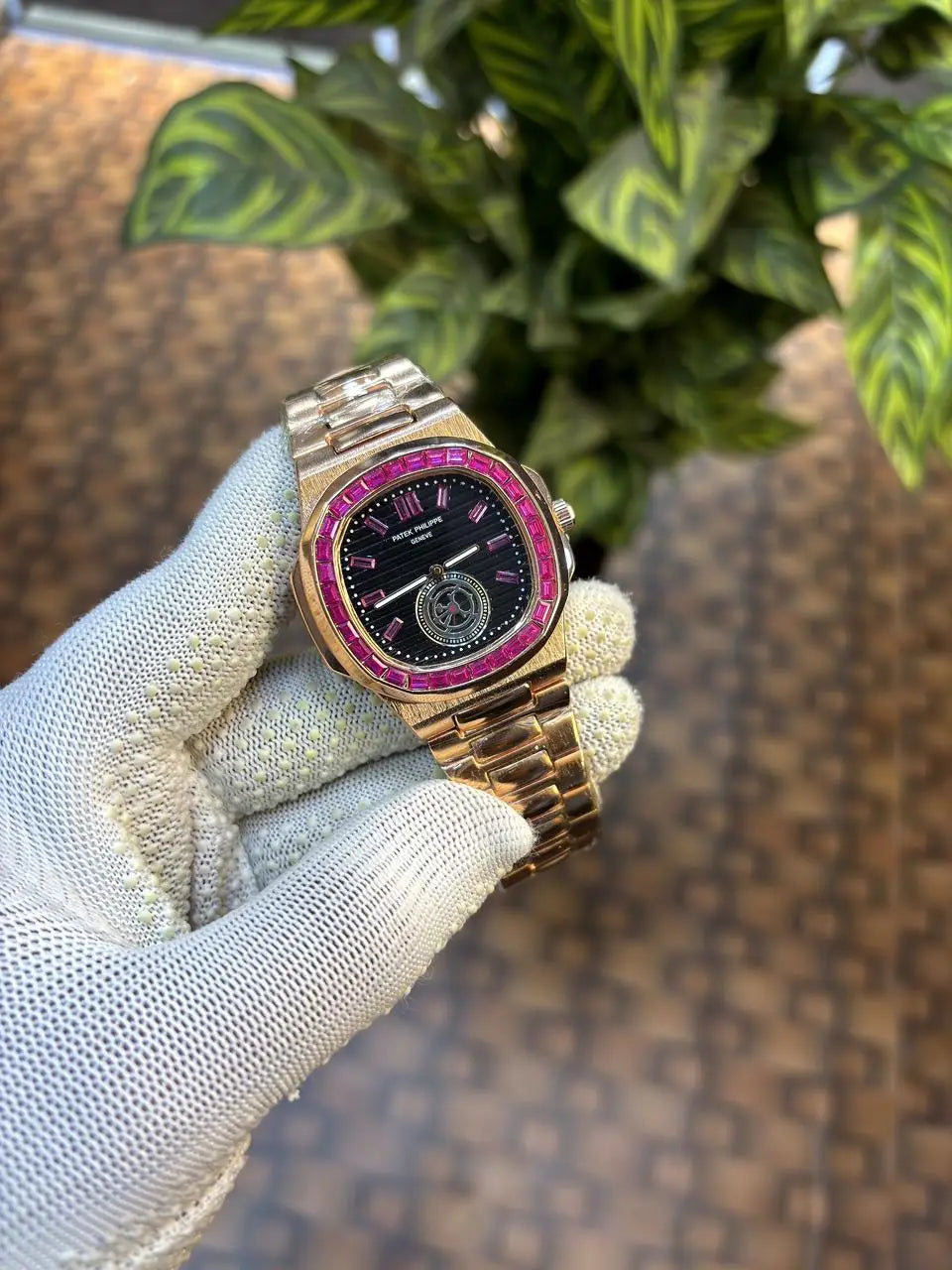 Patek Philippe Nautilus baguette diamond-set bezel.