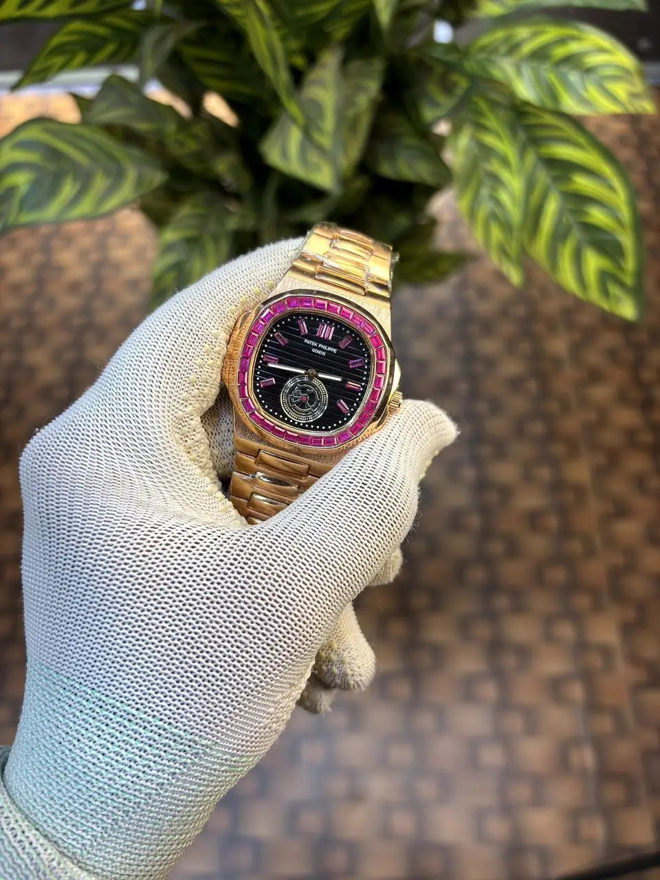 Patek Philippe Nautilus baguette diamond-set bezel.