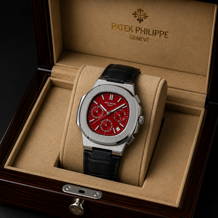 Patek_Philippe Black Leather Strap Watch