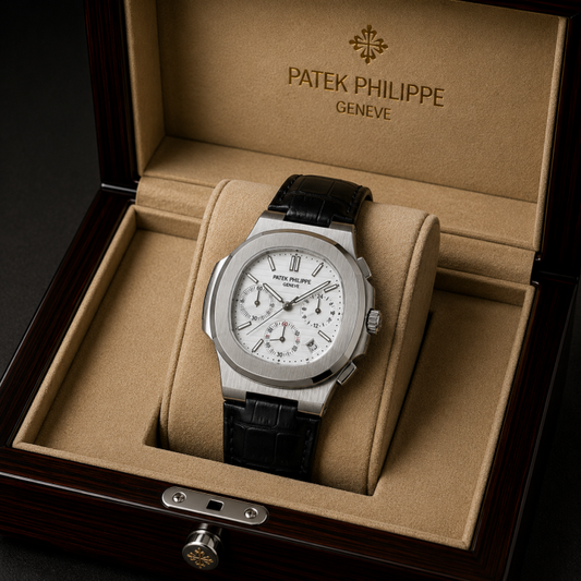 Patek_Philippe Black Leather Strap Watch