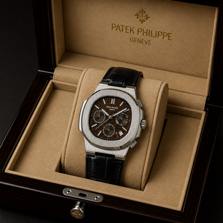 Patek_Philippe Black Leather Strap Watch