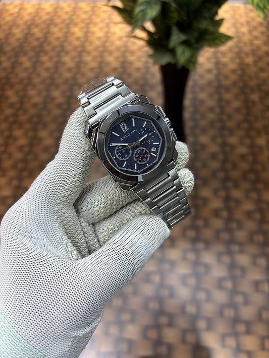 Bvlgari Octo Finissimo chronograph silver-blue