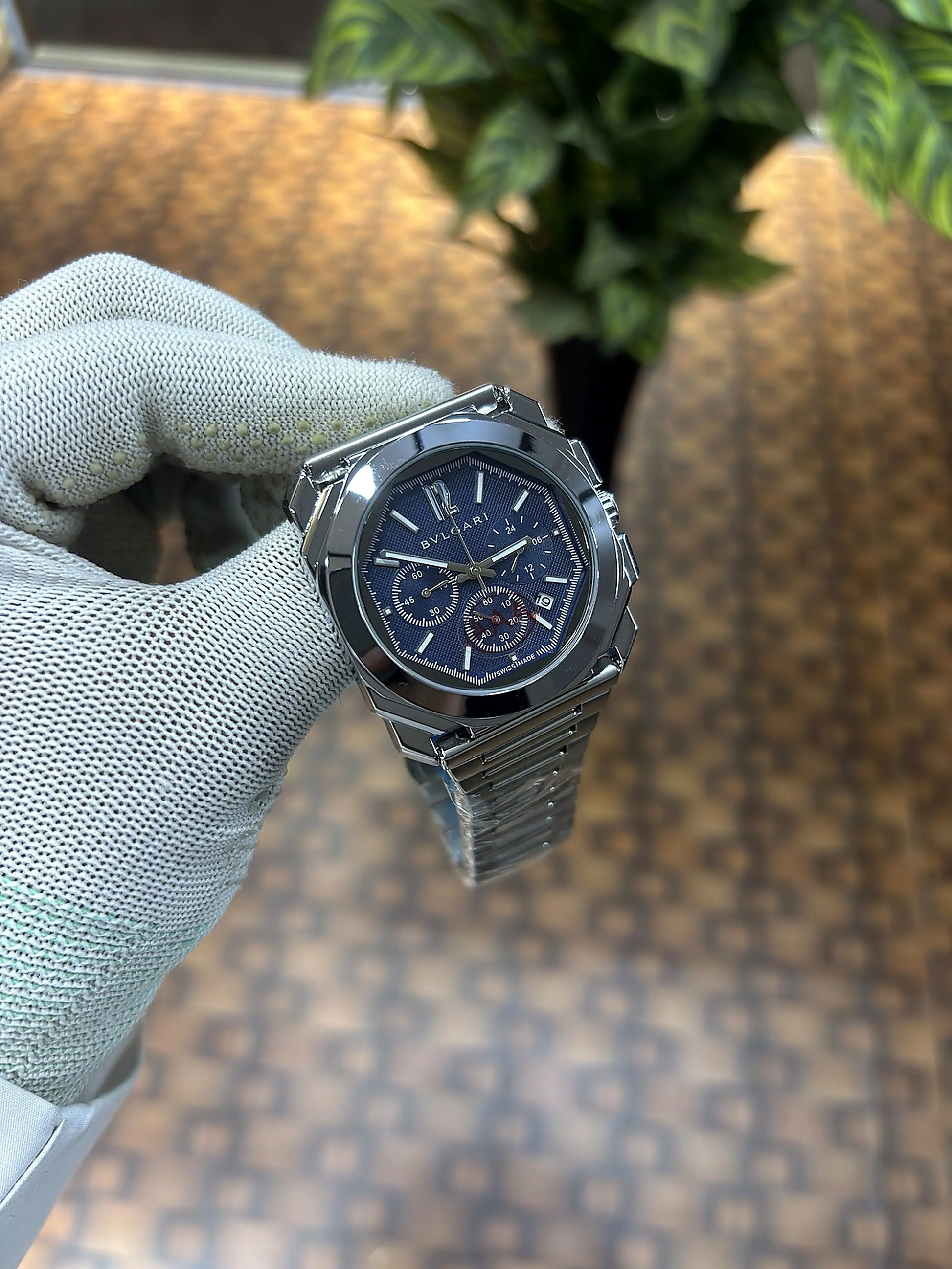 Bvlgari Octo Finissimo chronograph silver-blue