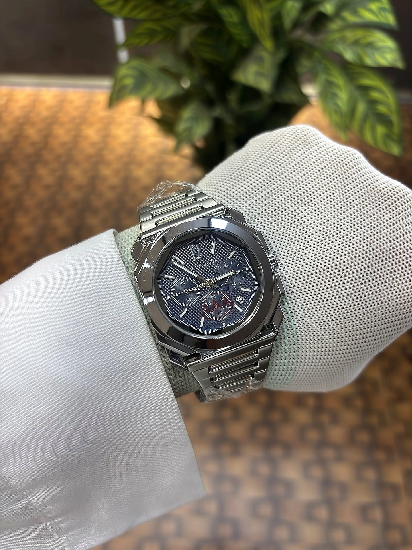 Bvlgari Octo Finissimo chronograph silver-blue