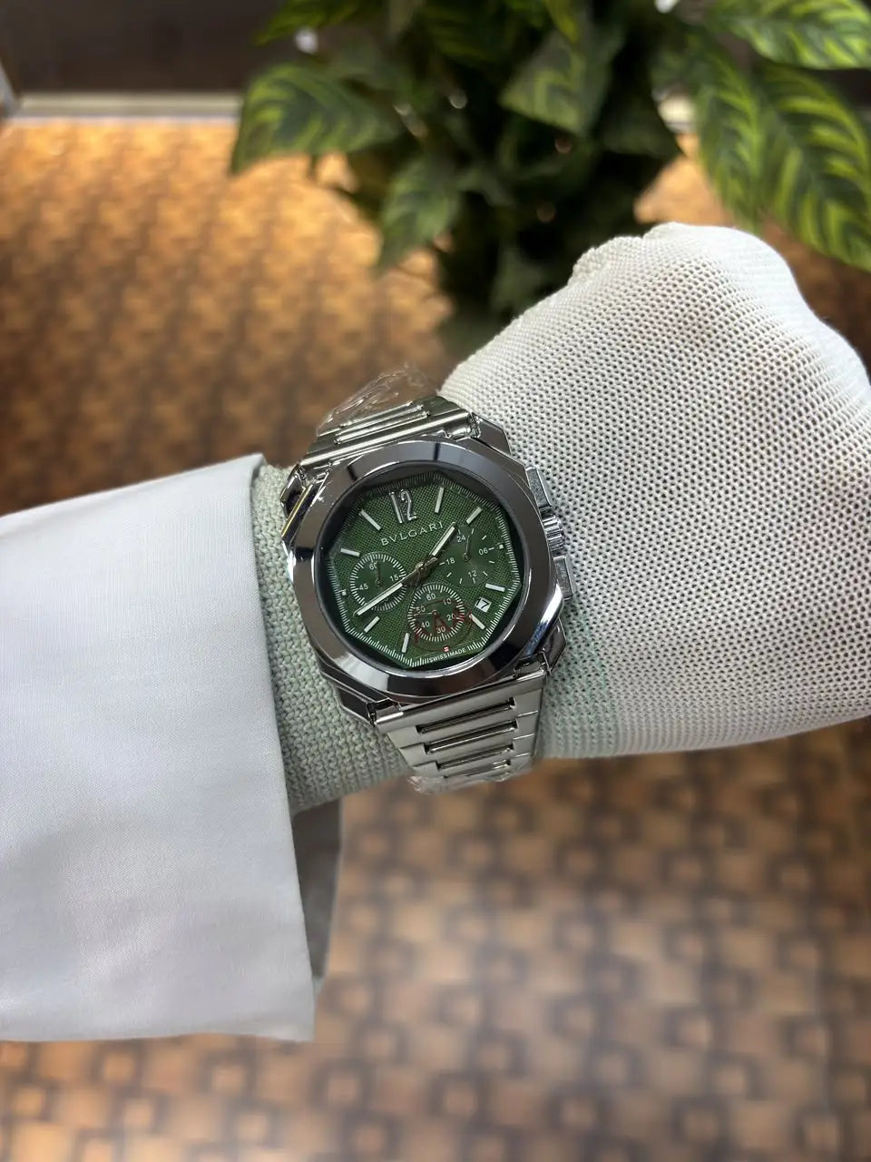 Bvlgari Octo Finissimo chronograph silver-Green