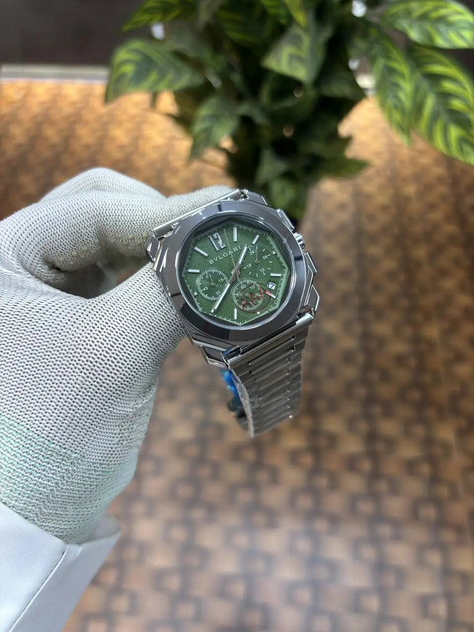 Bvlgari Octo Finissimo chronograph silver-Green