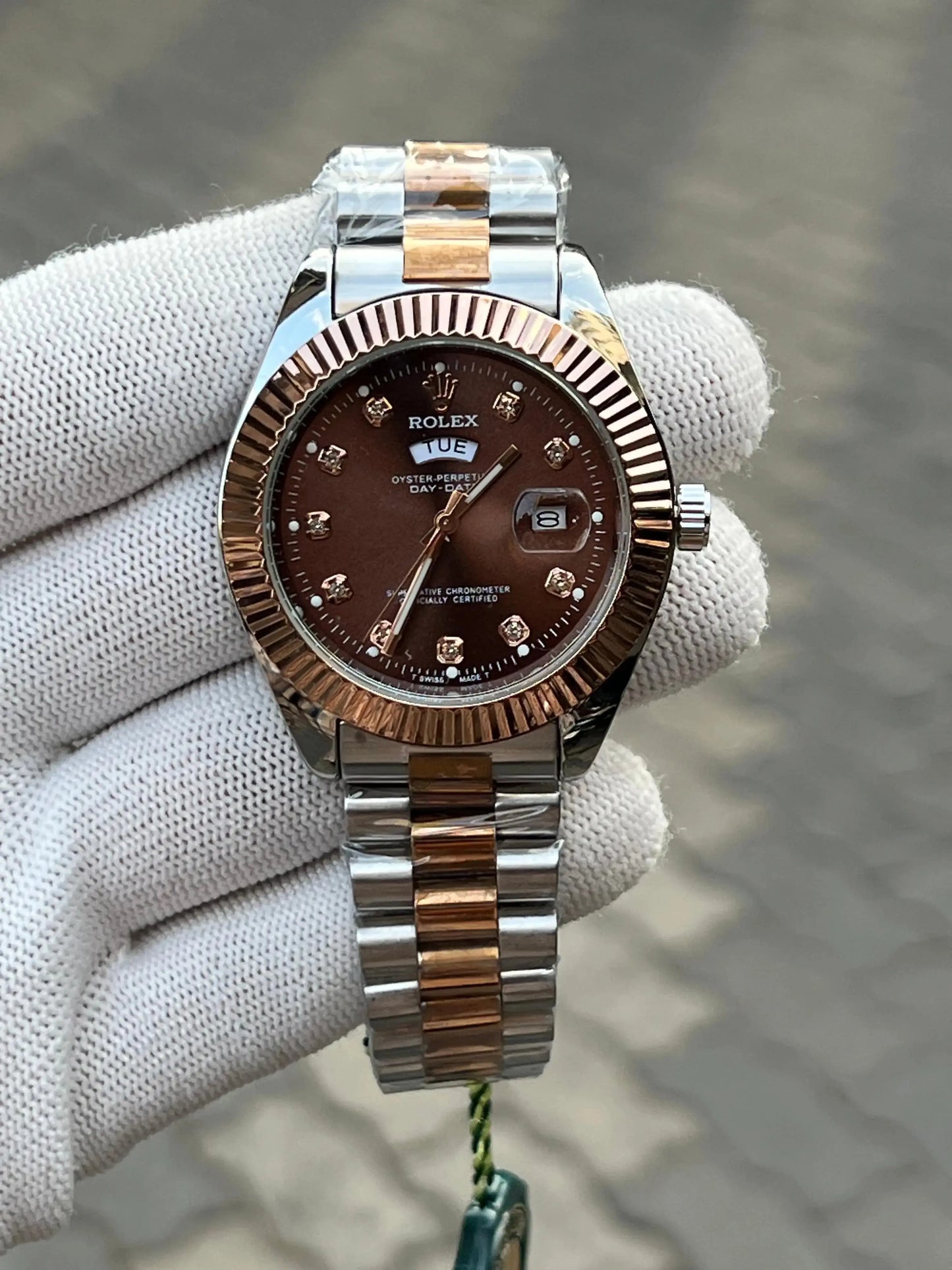 Rolex Day Date Two Tone Diamond Chocolate 