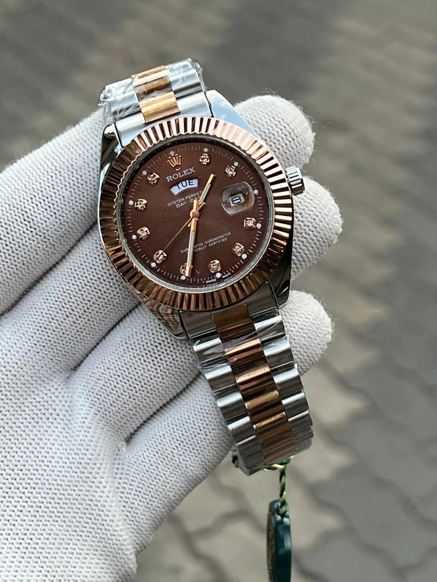 Rolex Day Date Two Tone Diamond Chocolate 