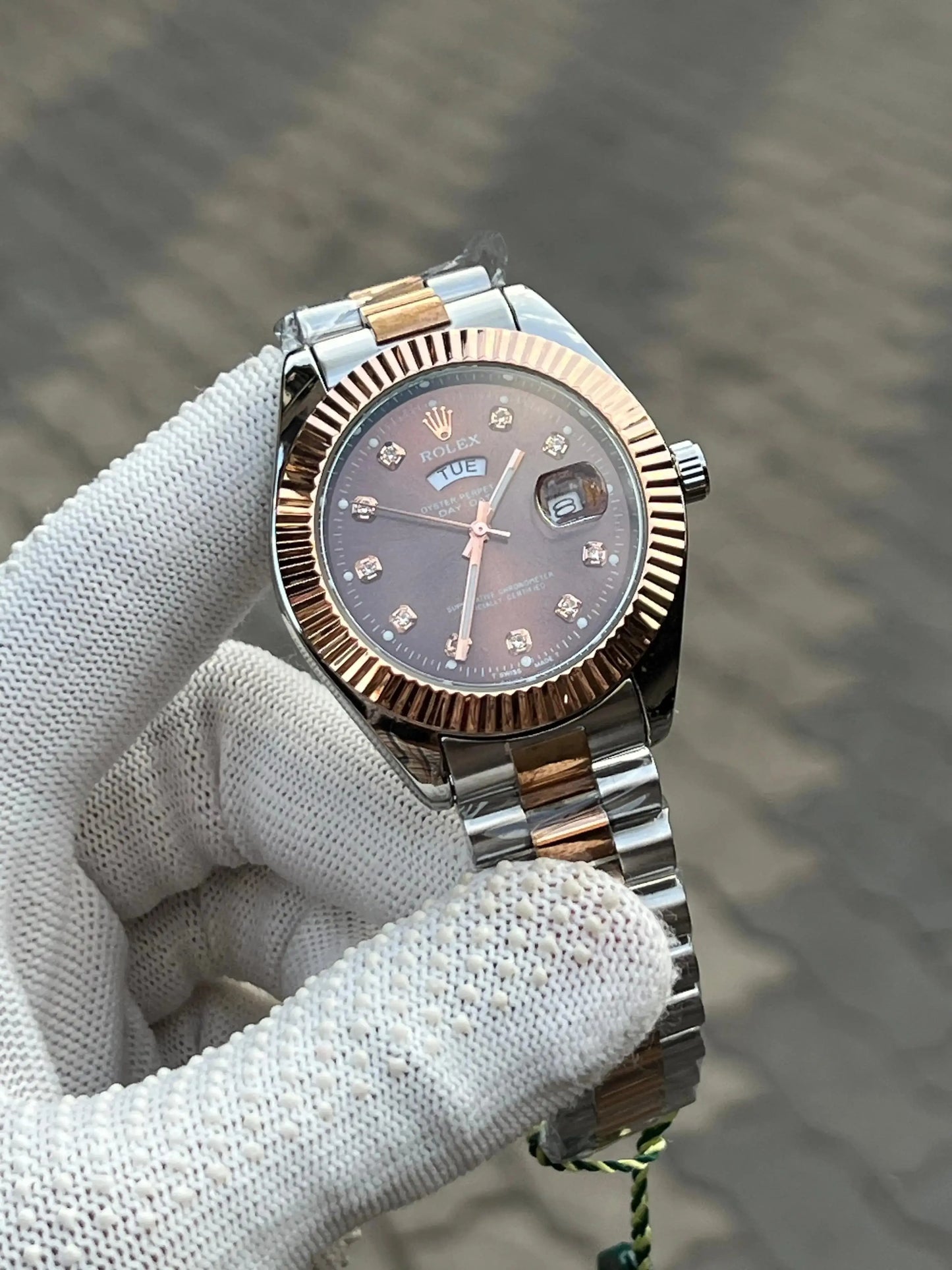 Rolex Day Date Two Tone Diamond Chocolate 