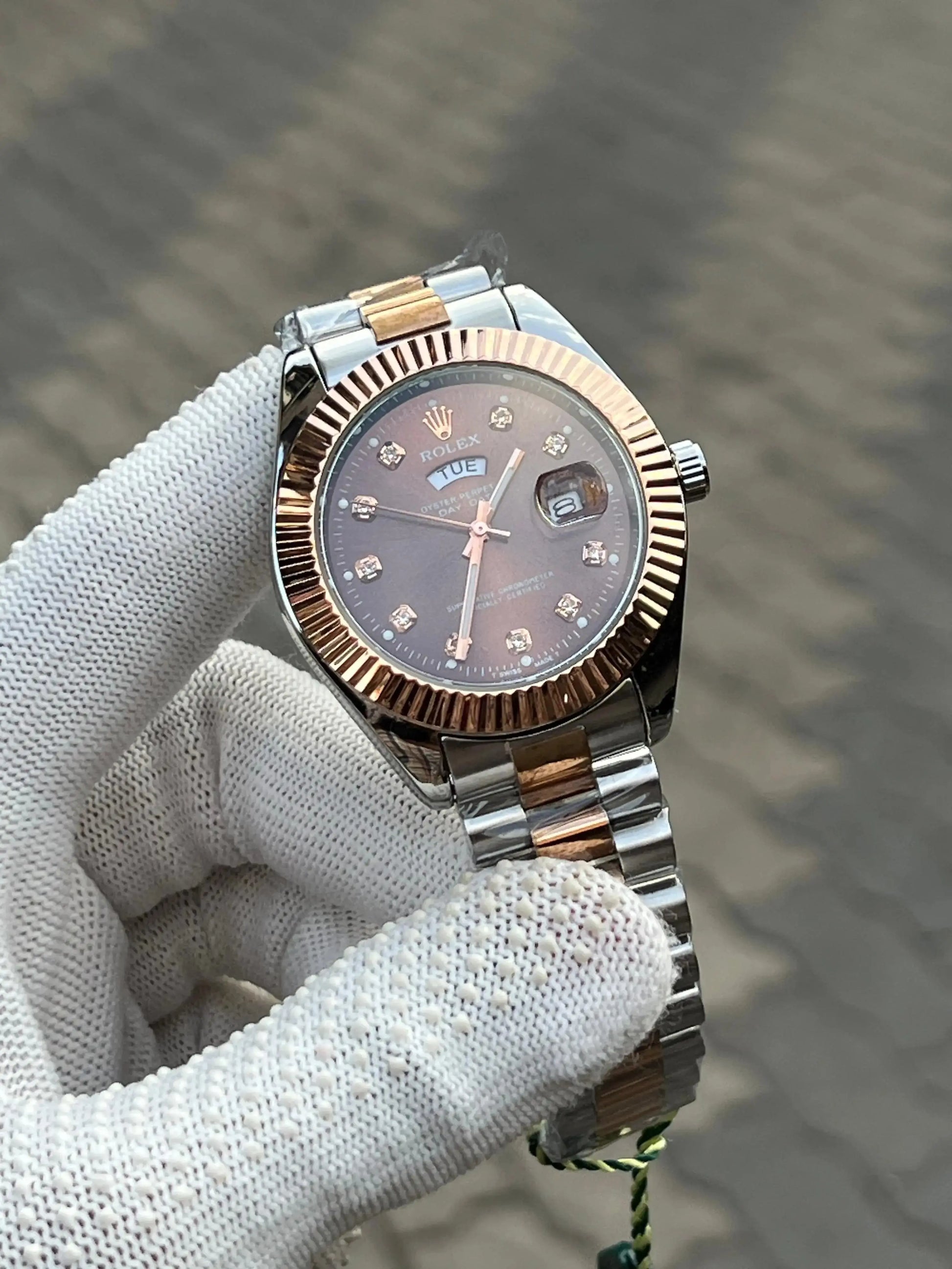 Rolex Day Date Two Tone Diamond Chocolate 