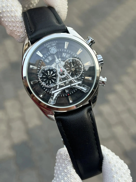 Tag H3uer Eiffel Tower Leather Black Silver