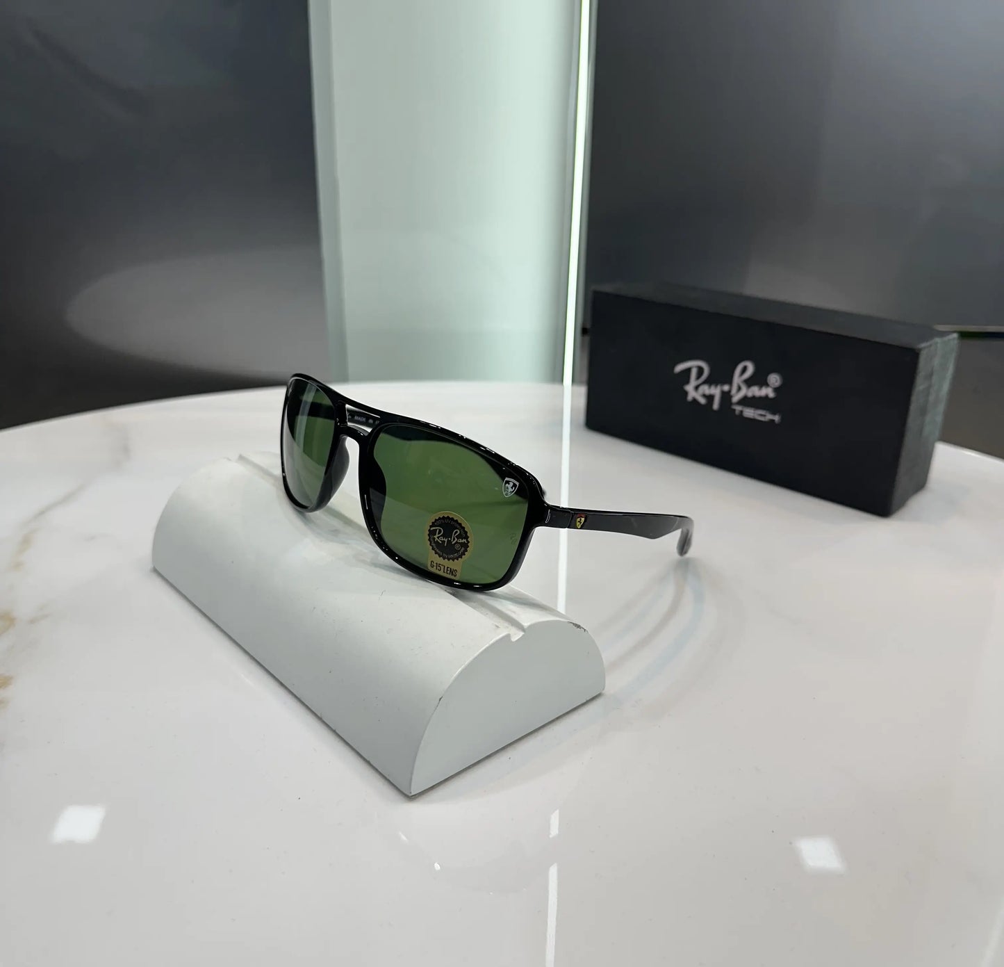RayBan Black Green Glossy Premium Shades 4375