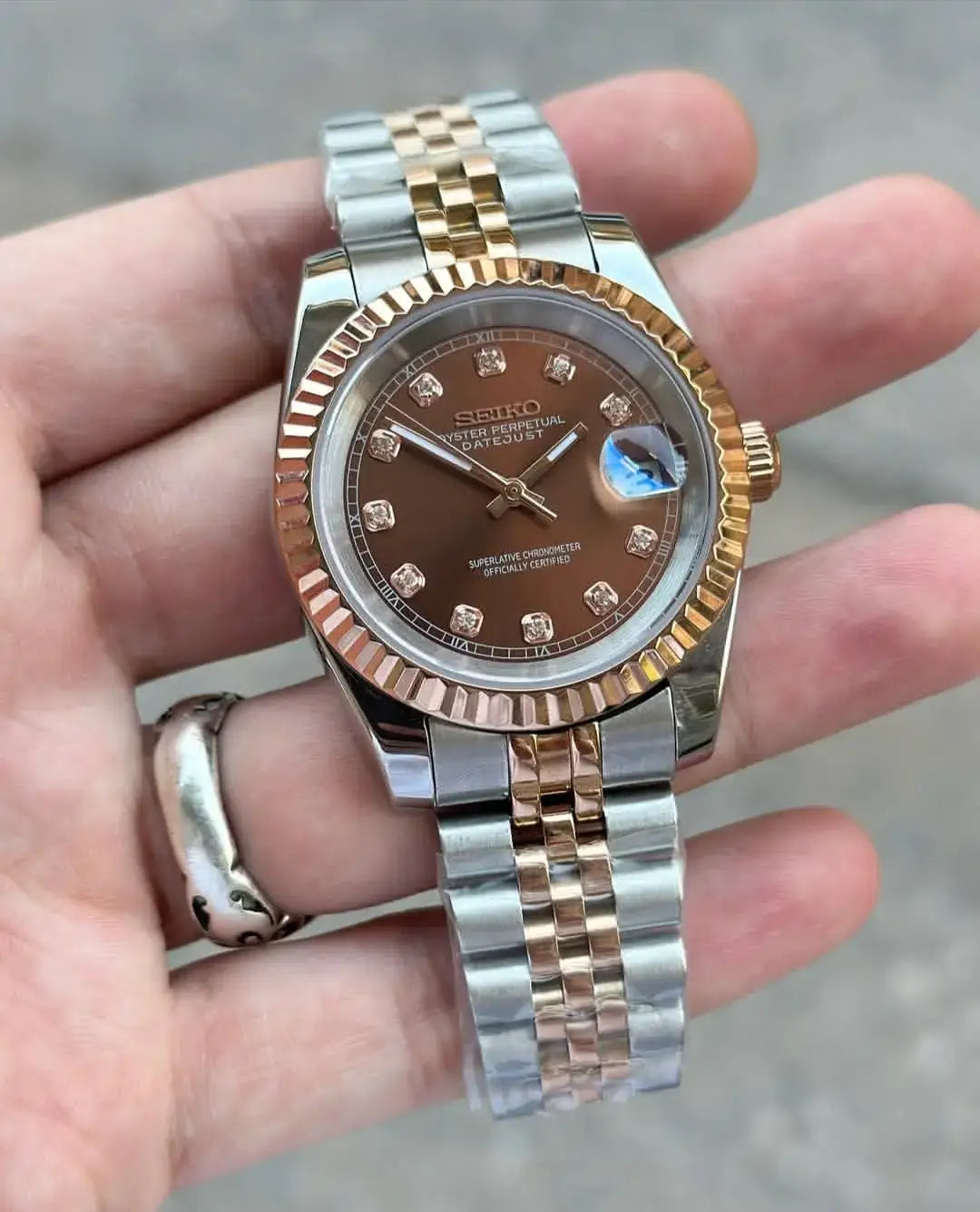 Seiko Mod Datejust Chocolate Swiss Machine