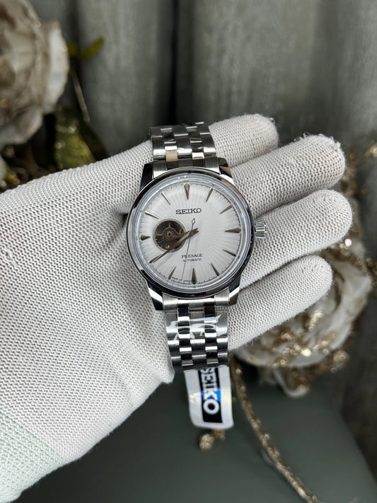 Seik o Presage Silver White Automatic Premium Watch
