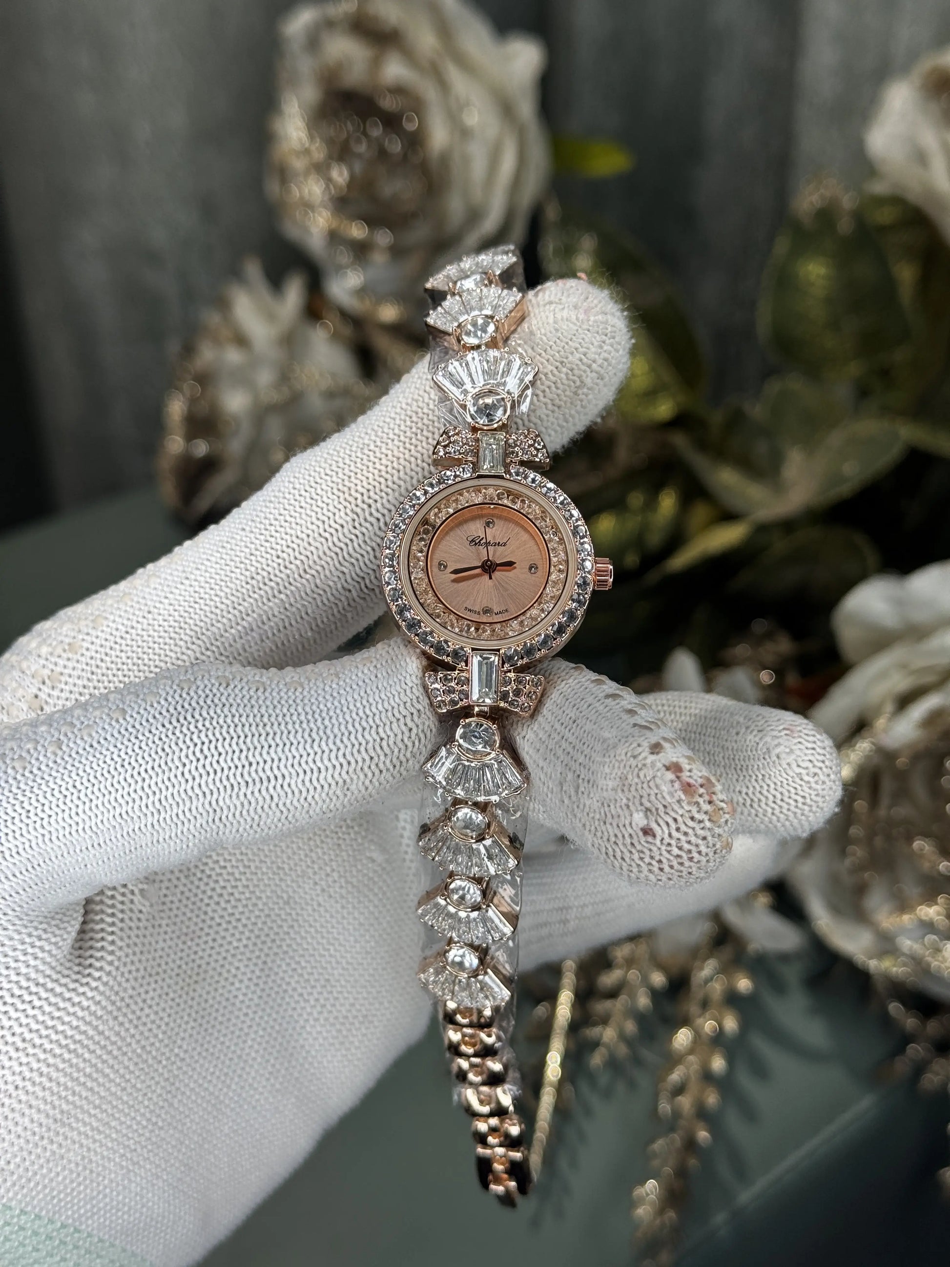 Chopard Rose Gold Diamond Premium Ladies Watch 