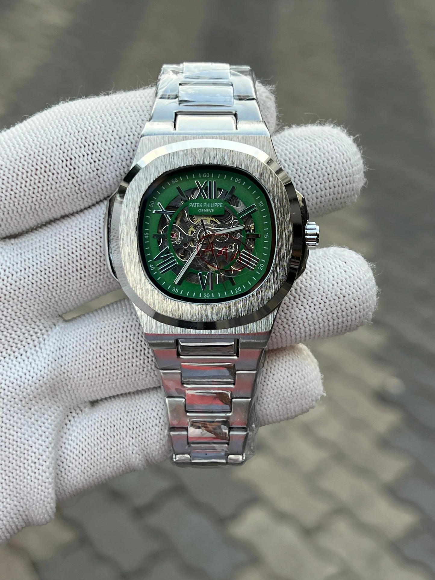 Patek Phillipe Skeleton Roman Silver Green