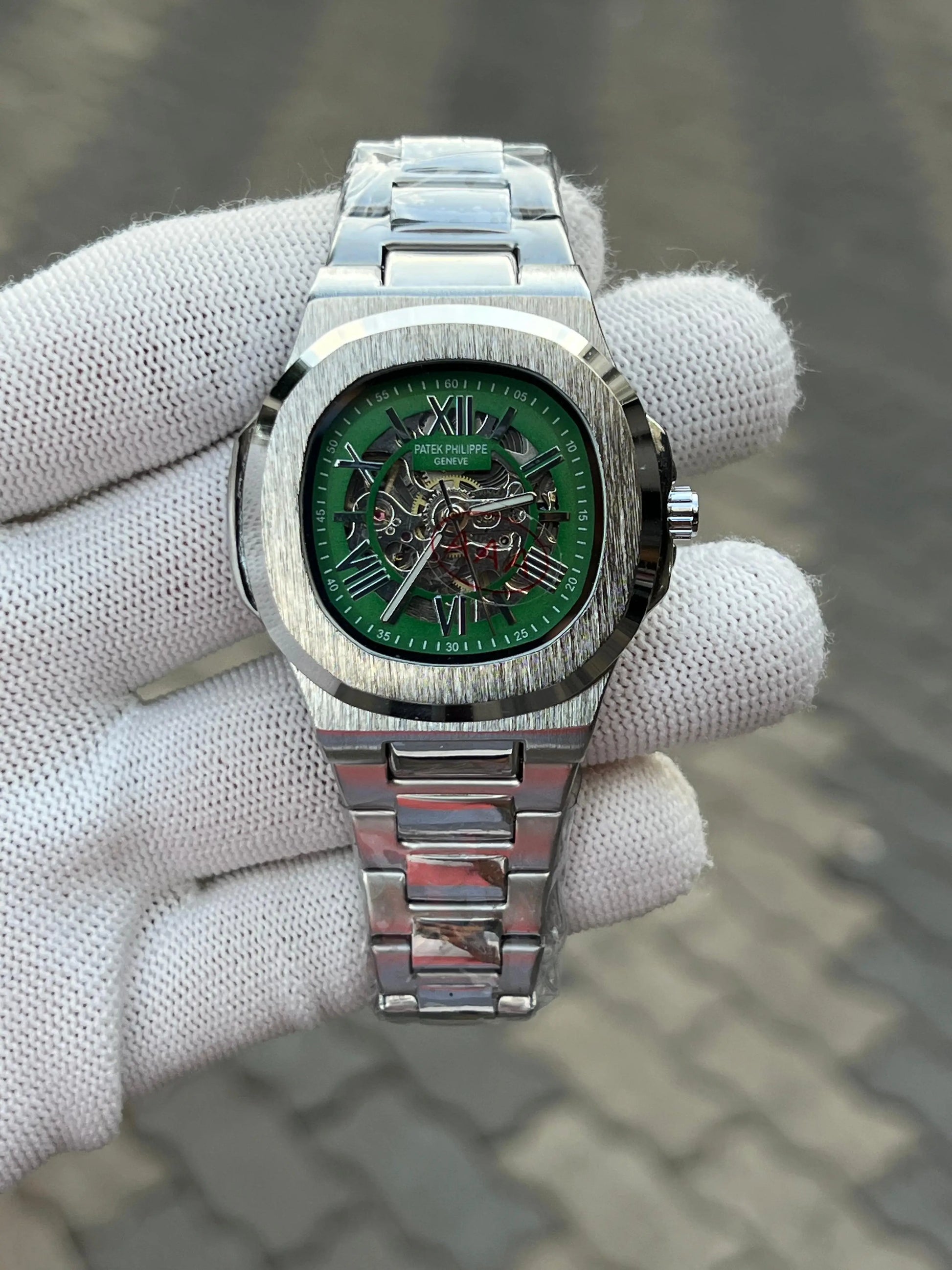 Patek Phillipe Skeleton Roman Silver Green