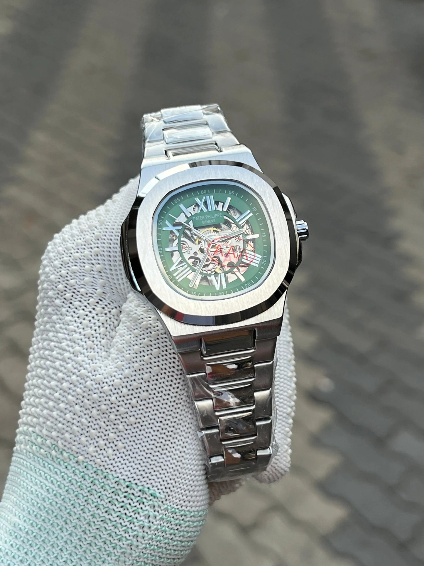 Patek Phillipe Skeleton Roman Silver Green