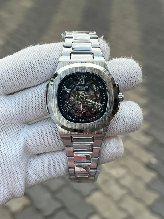 Patek Phillipe Skeleton Roman Silver Black 