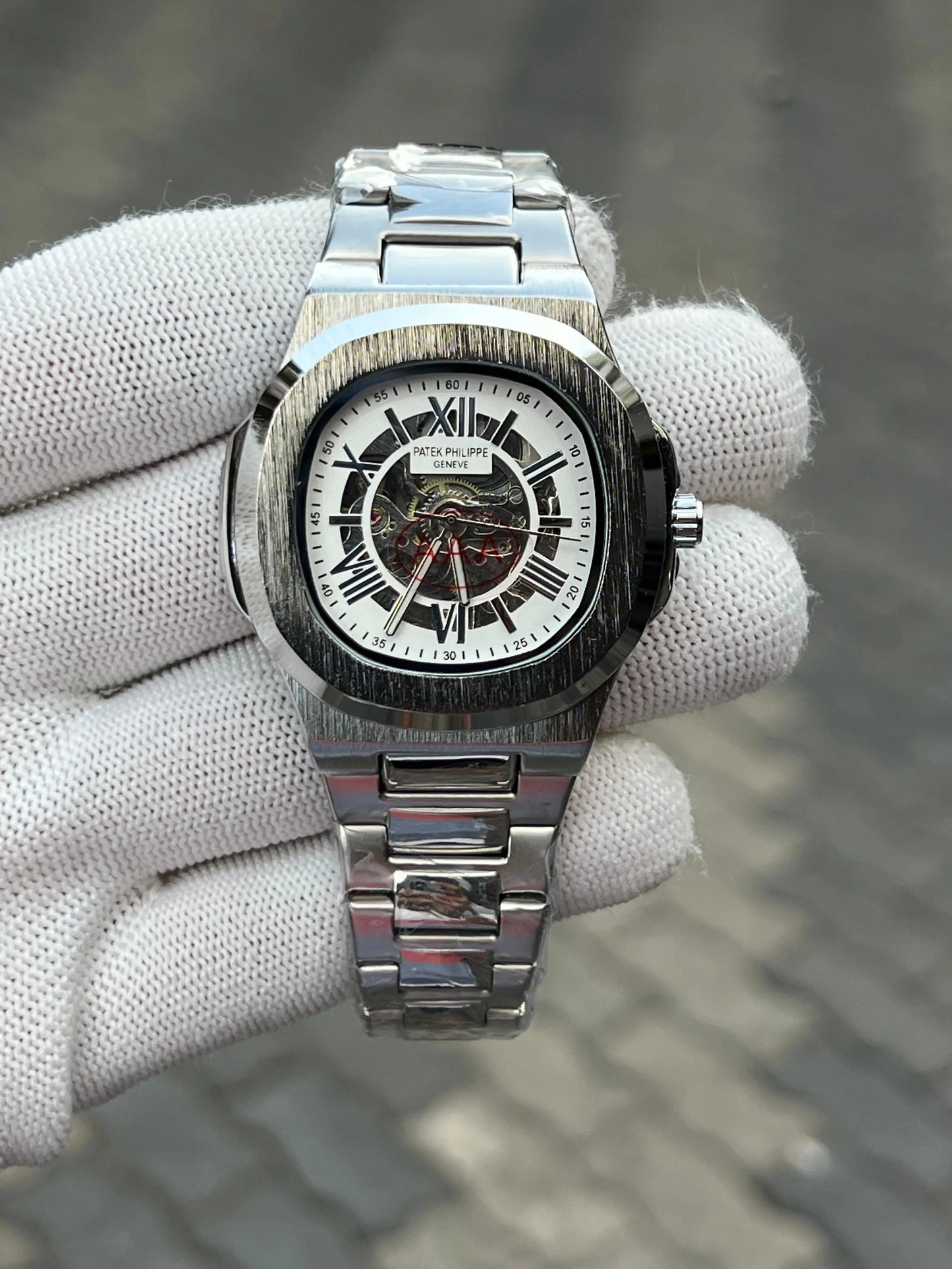 Patek Phillipe Skeleton Roman Silver White 