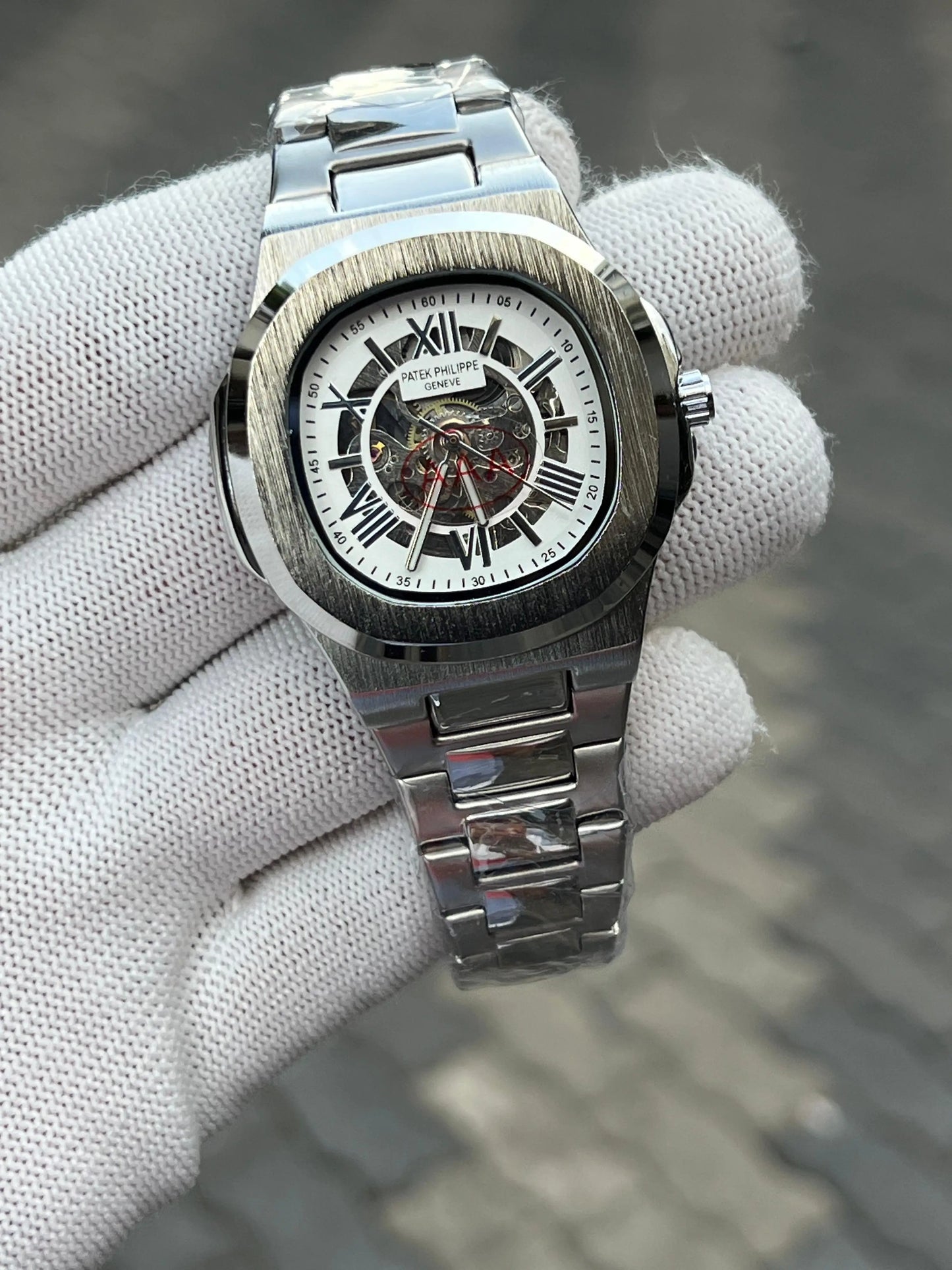 Patek Phillipe Skeleton Roman Silver White 
