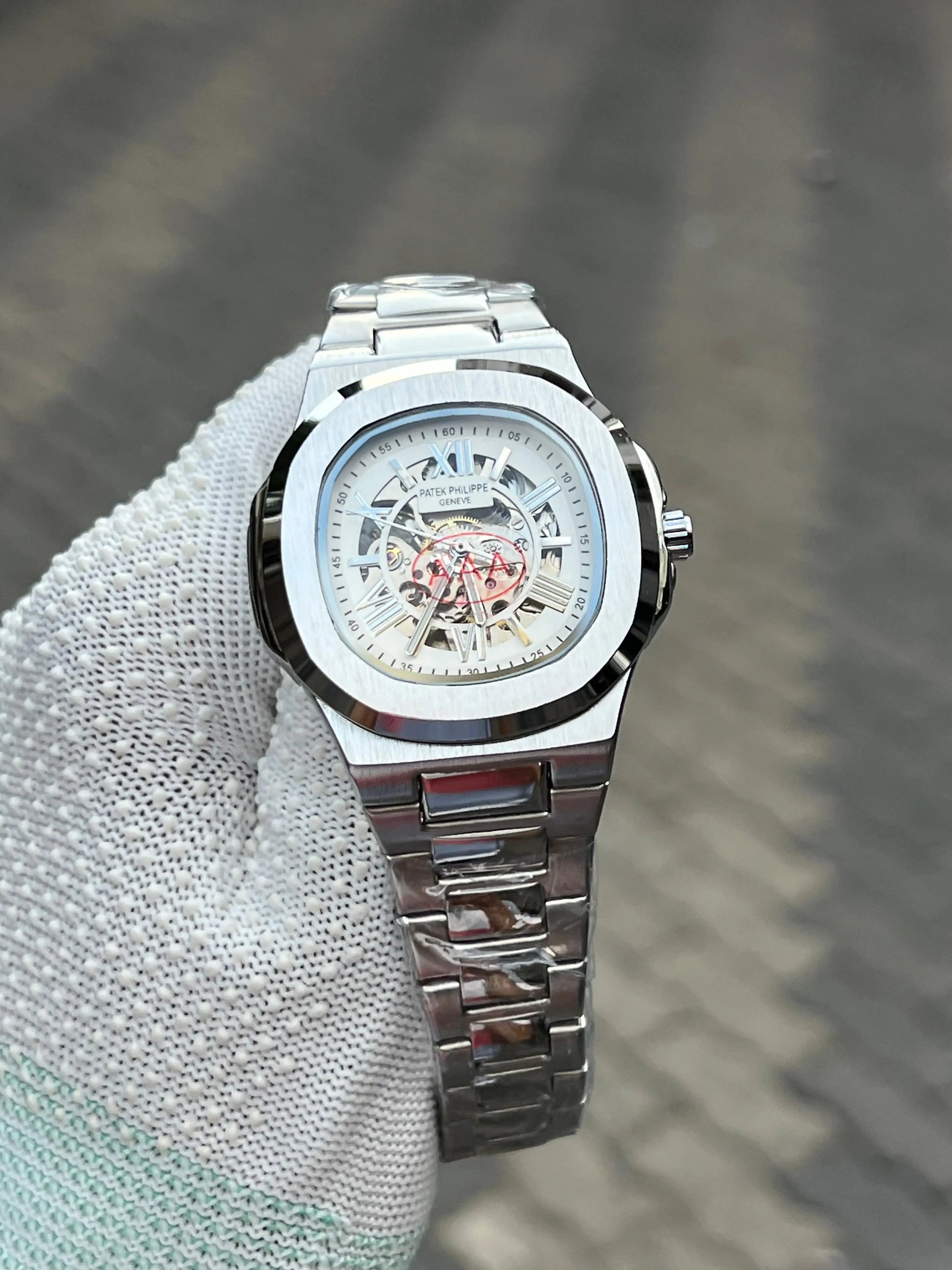 Patek Phillipe Skeleton Roman Silver White 