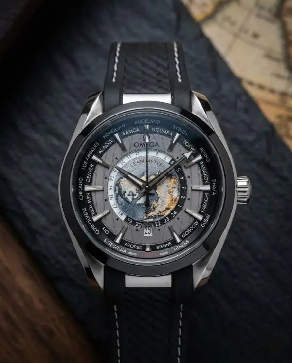 Omega Sea Master World Map Black Back Open Quartz 
